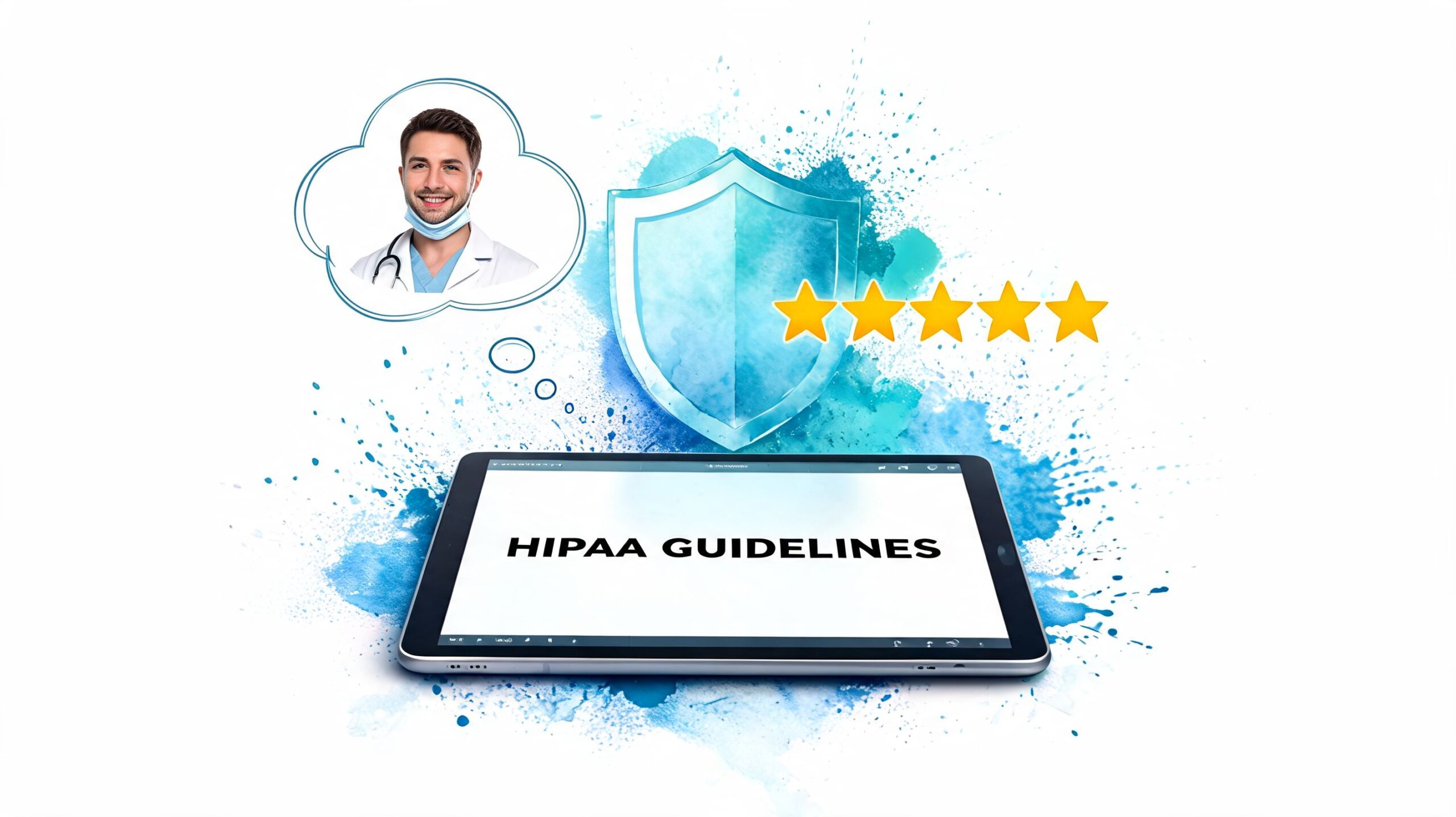 A digital tablet displaying HIPAA guidelines with a medical professional thinking about data protection and security.