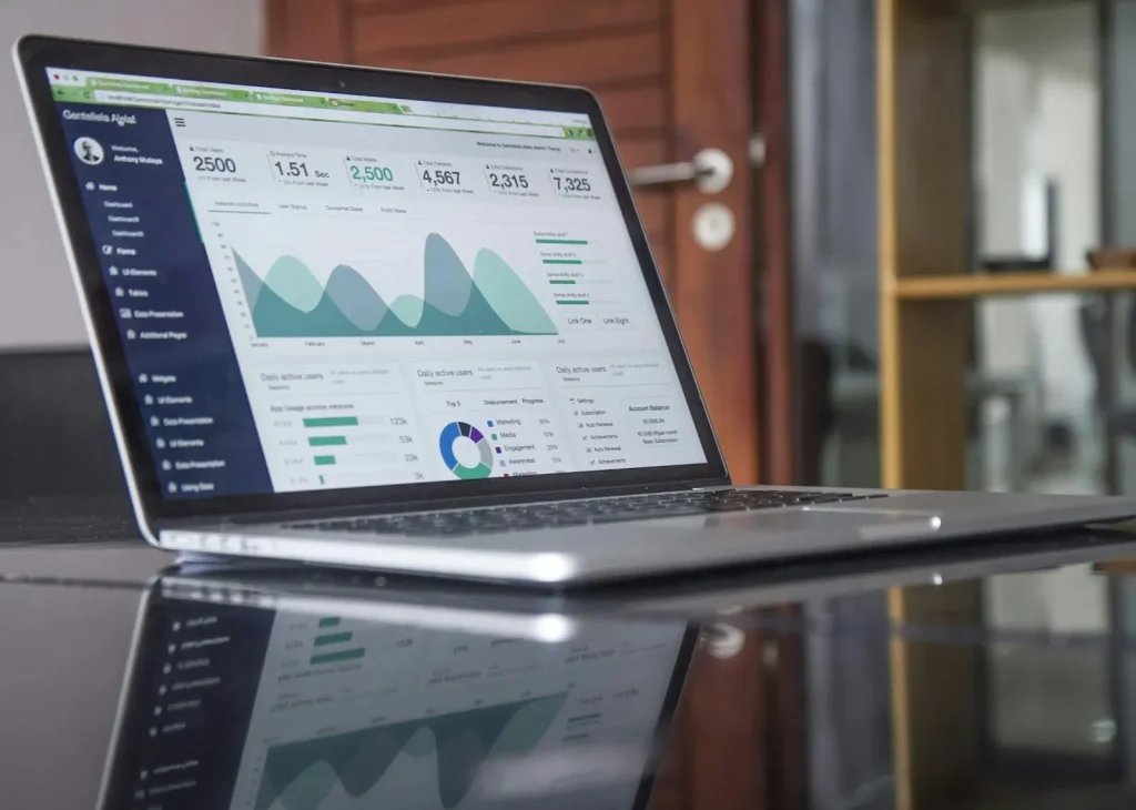 An analytics dashboard of charts and growth metrics
